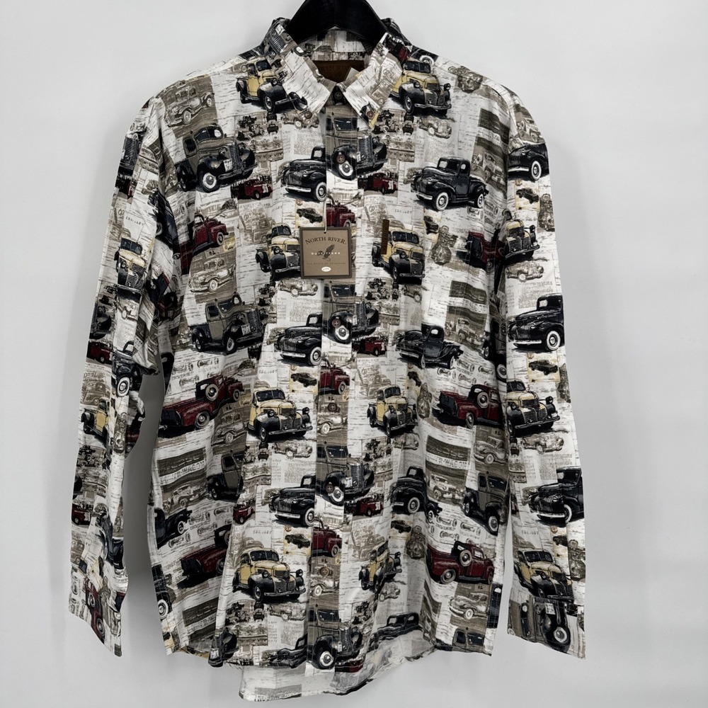 North‎ River Classic Vintage Truck Themed Cotton Shirt Men's Size Large New Dad